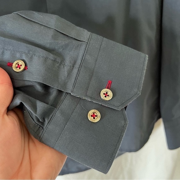 Jared Lang Button Front Shirt in Blue with Velvet Trim & Pink Plaid Contrast XL - Picture 14 of 14